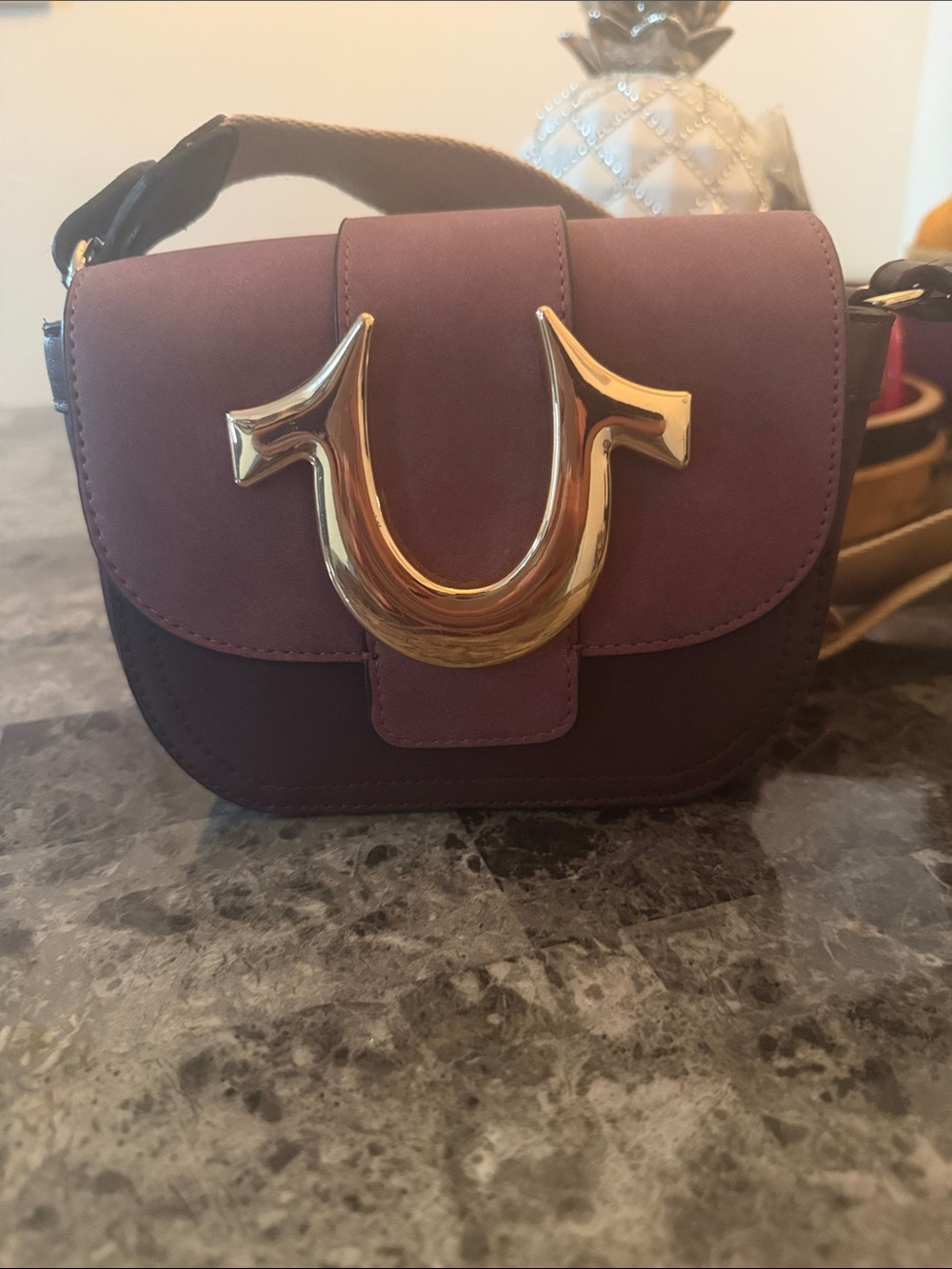 True Religion Plum Crossbody Bag with Gold-Tone Hardware